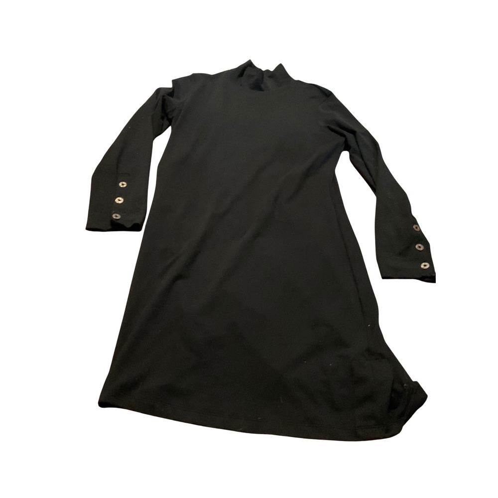 Title Nine Womens Black Mock Neck Long Sleeve Button Cuff Shift Dress Large